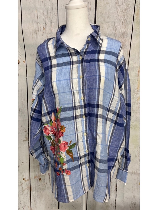 Lauren Ralph Lauren Tops - Lauren Ralph Lauren Women's Linen Plaid Button-Up Shirt w/Floral Print Size 1X